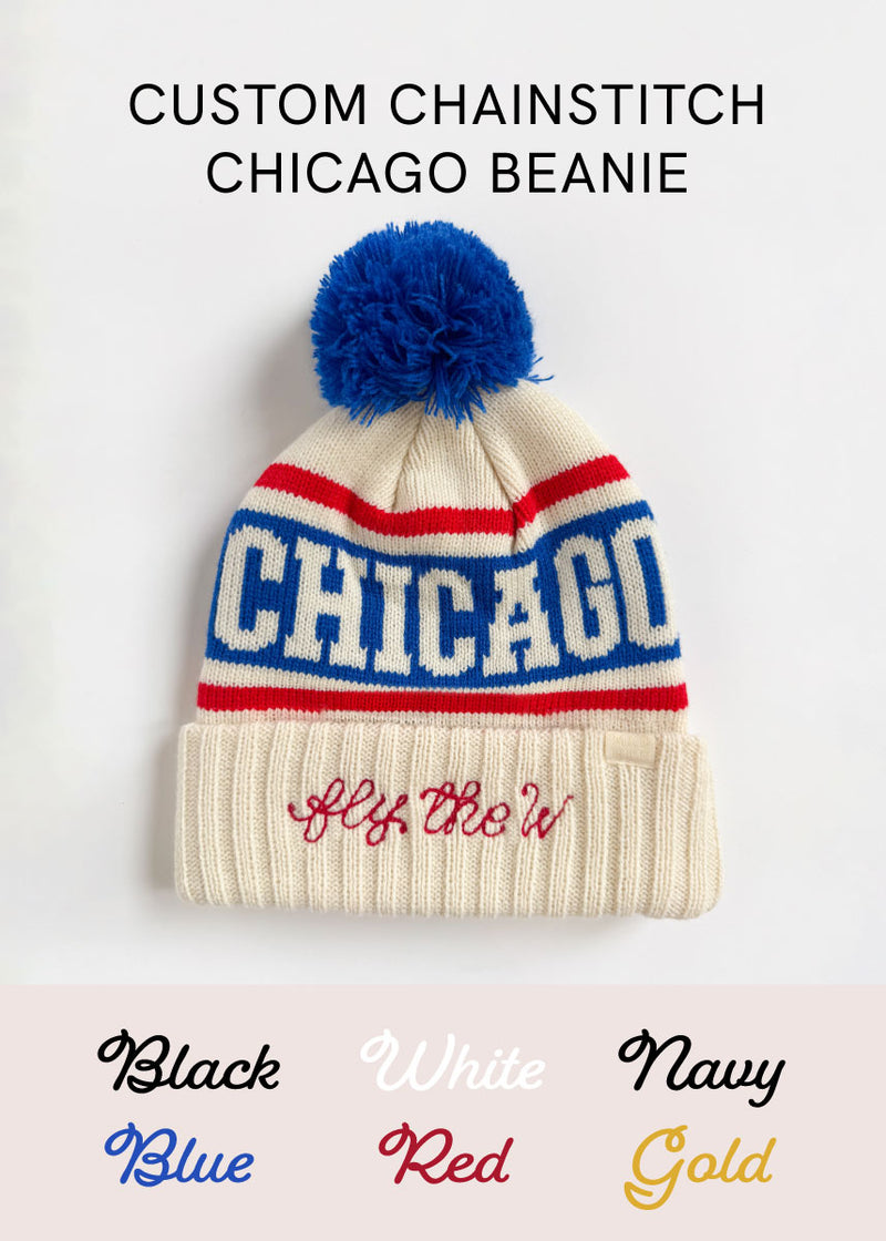 Adult Mad Hatter Chicago Pom Beanie - Retro Red Multi