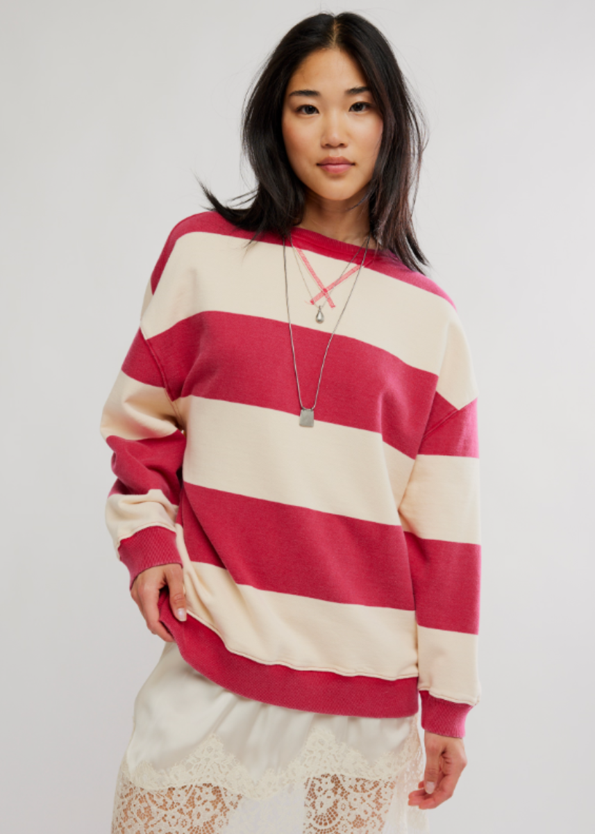 Classic Stripe Crew Wide Knit - Cherry Combo