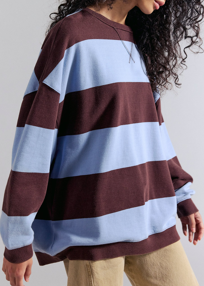 Classic Stripe Crew Wide Knit - Periwinkle Combo