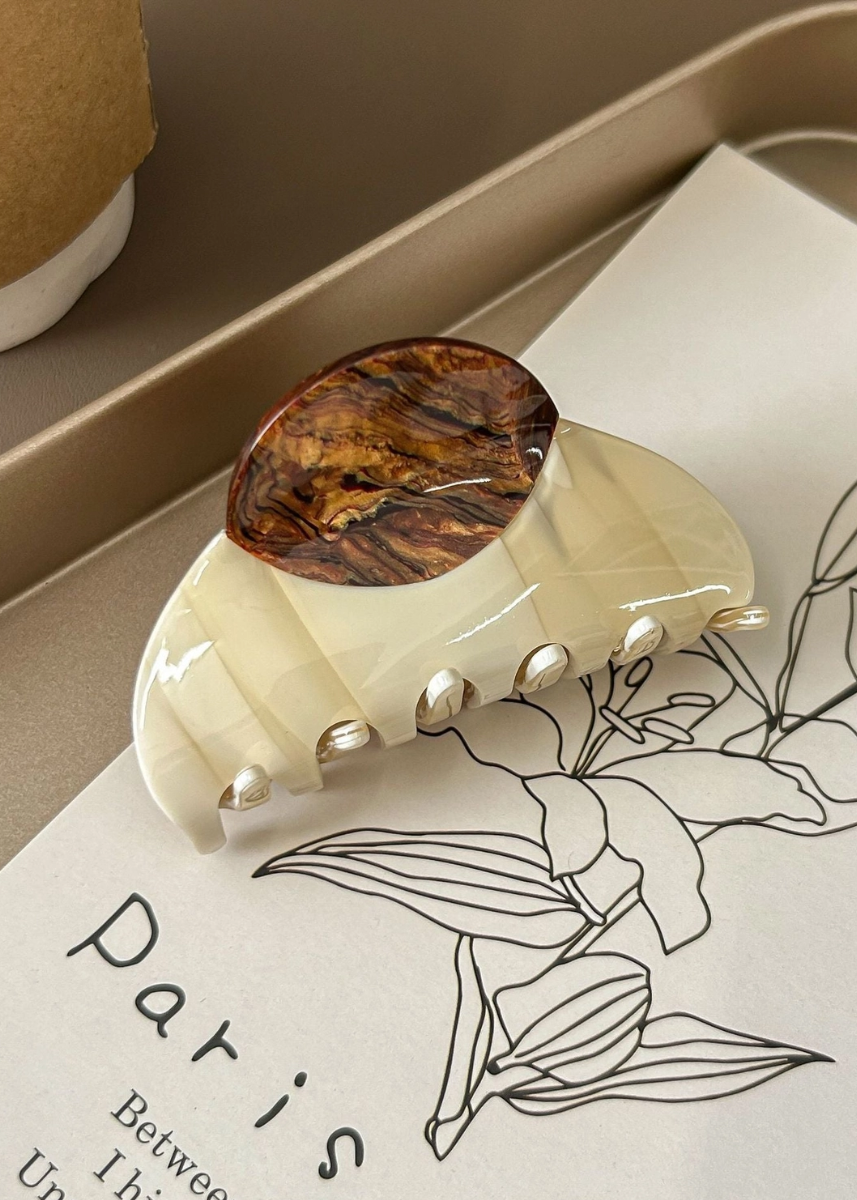 Color Block Hair Claw - Beige
