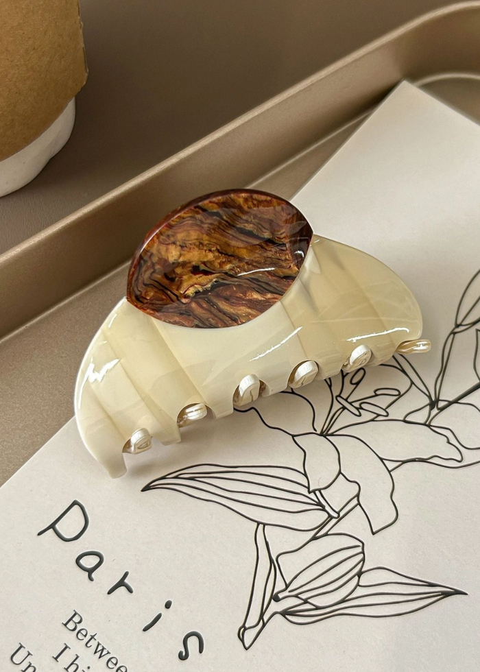 Color Block Hair Claw - Beige