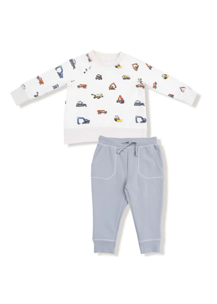 French Terry Sweatshirt & Jogger Set - Construction Vehicles