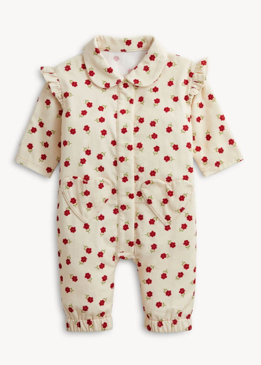Corduroy Ruffle Jumpsuit - Floral