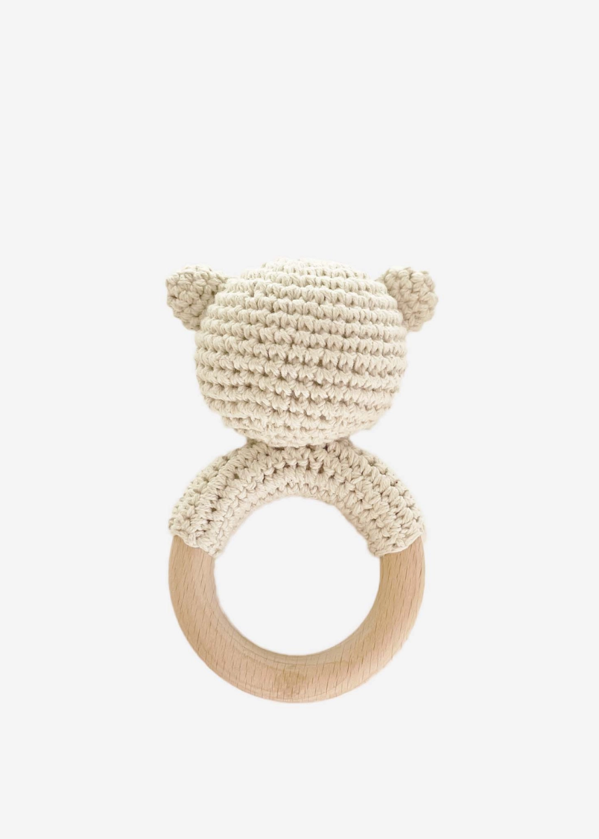 Crochet Cream Bear Rattle Teether