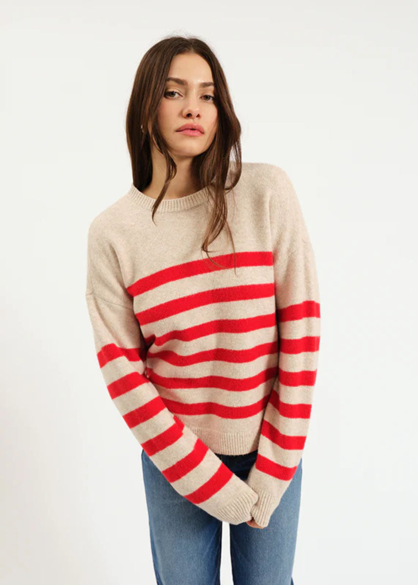 Carlyle Everyday Crewneck Sweater - Red Oat Stripe