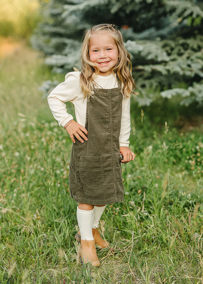 Green Corduroy Overall Dress