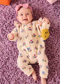 Magnetic French Terry Romper - Floral Ivory