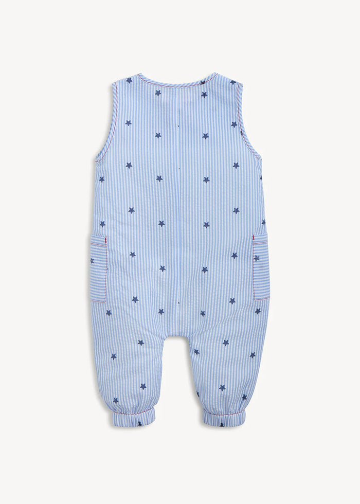 Woven Sleeveless Long Romper - Seersucker Stripe Stars