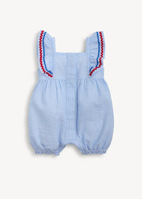 Flutter Sleeve Romper - Seersucker Stripe