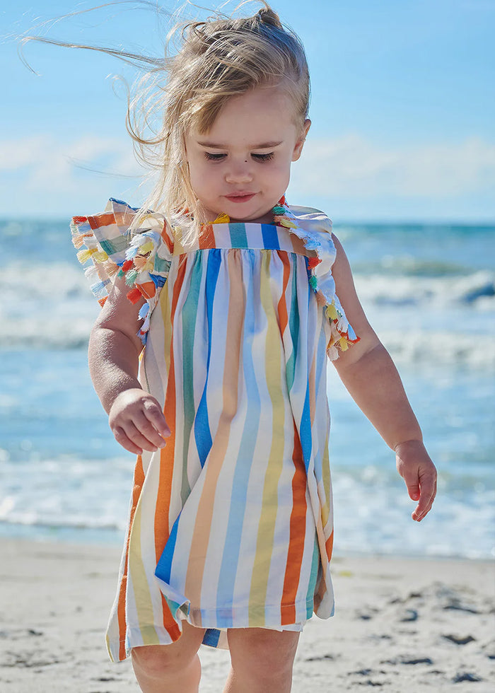 Woven Flutter Sleeve Dress - Multi Stripe