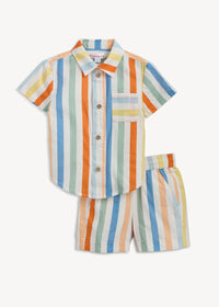 Woven Top & Short Set - Multi Stripe
