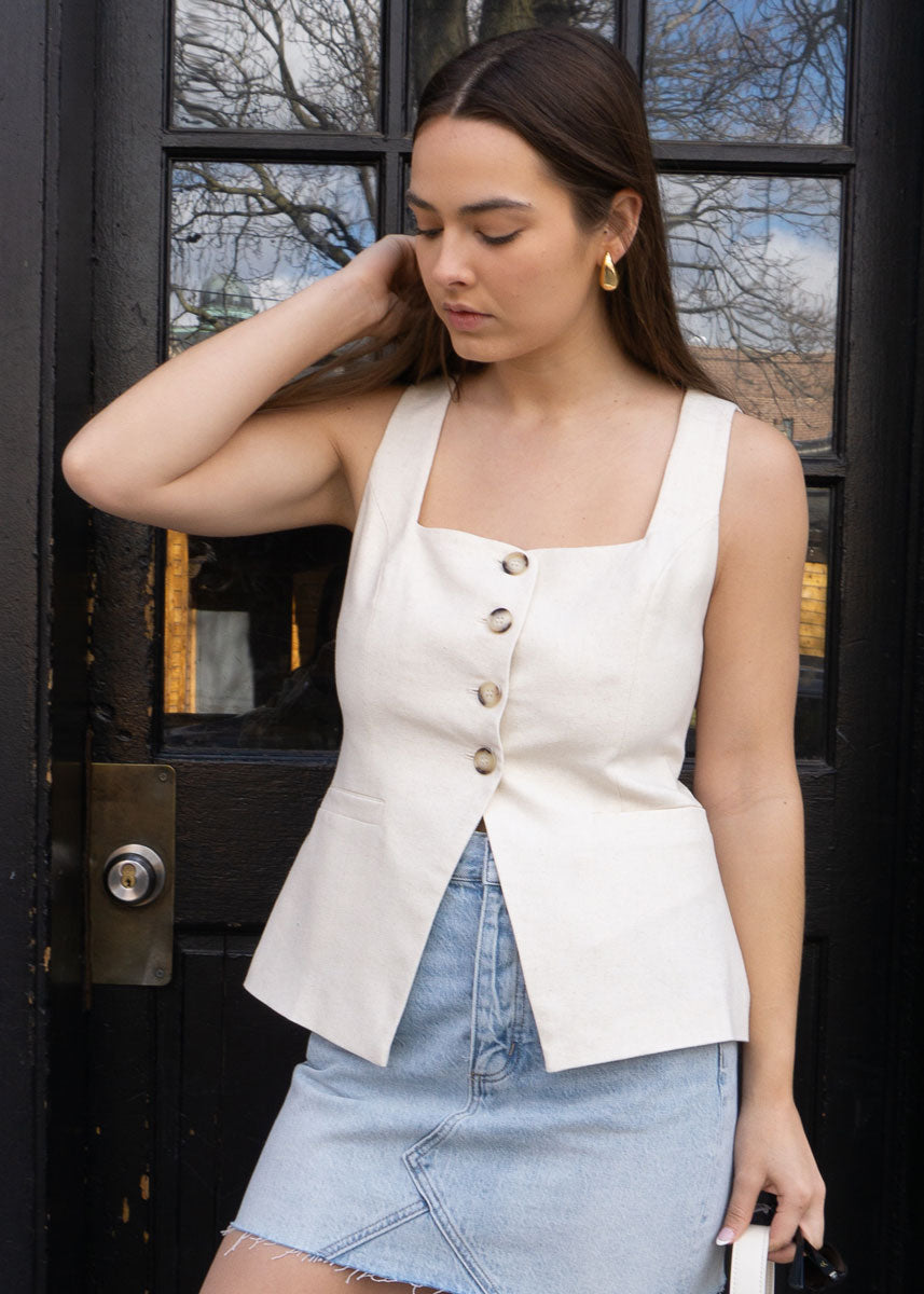 Teagan Linen Vest - Beige