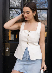 Teagan Linen Vest - Beige