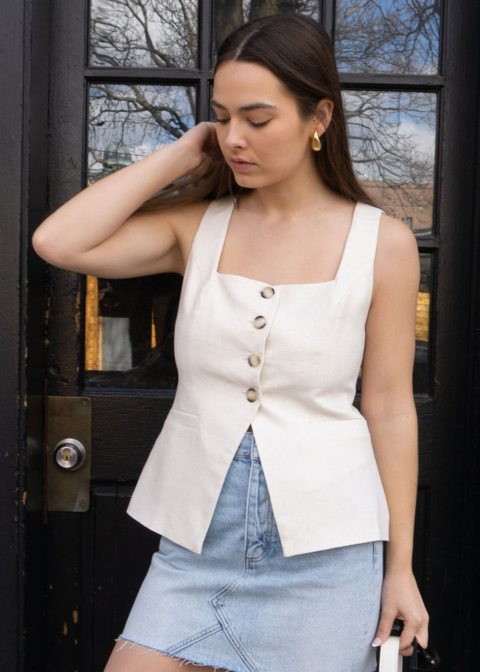 Teagan Linen Vest - Beige