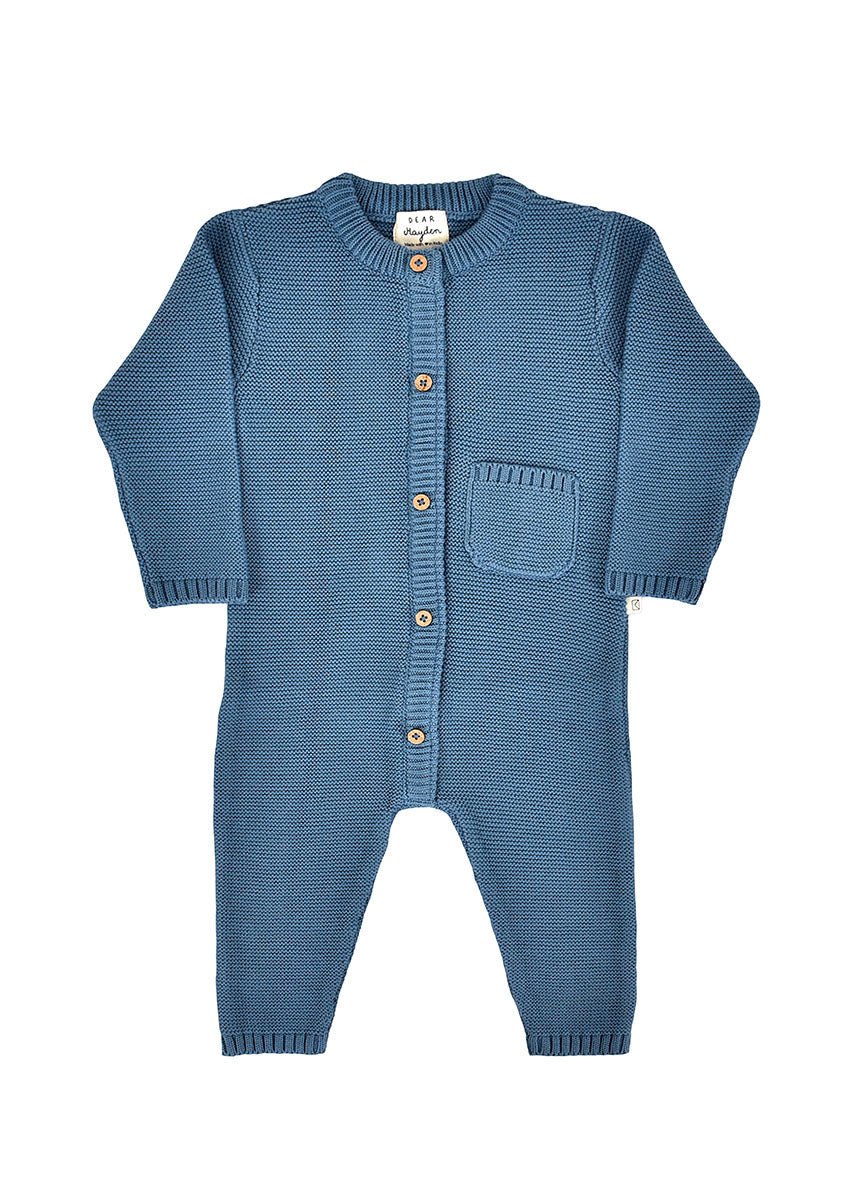 Garter Stitch Romper - Bluestone