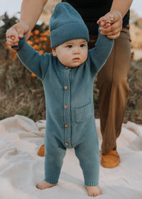 Garter Stitch Romper - Bluestone