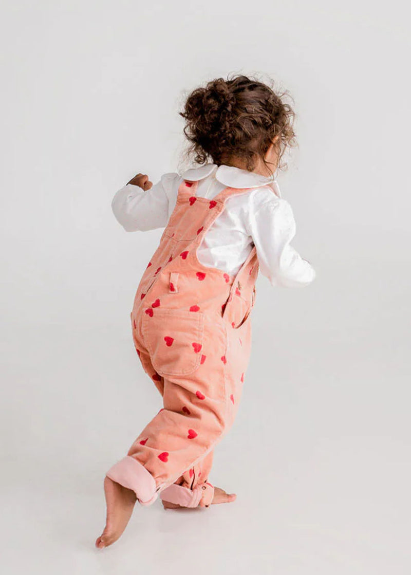 Heart Print Corduroy Overalls