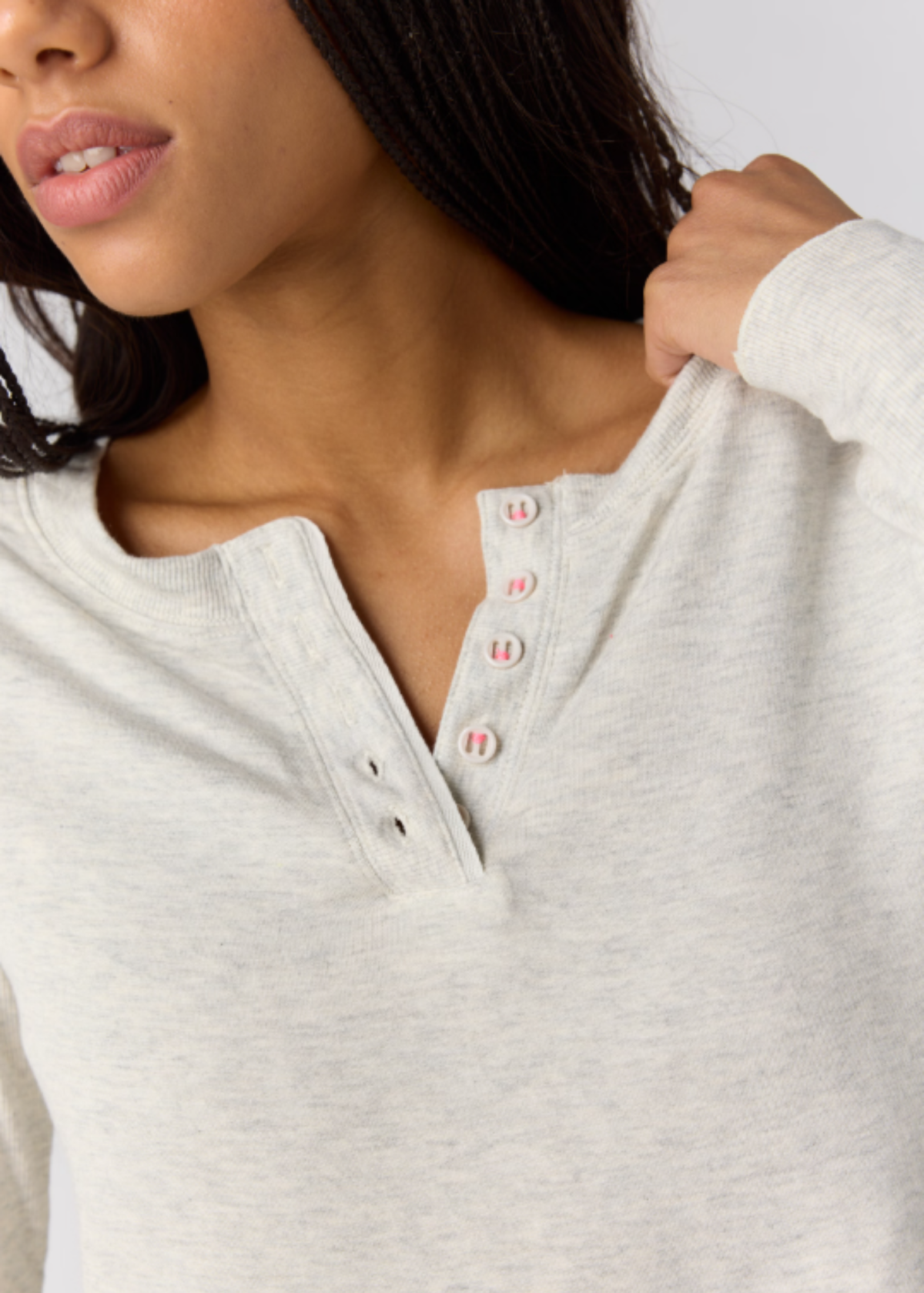 Dream State Henley Top - Heather Grey