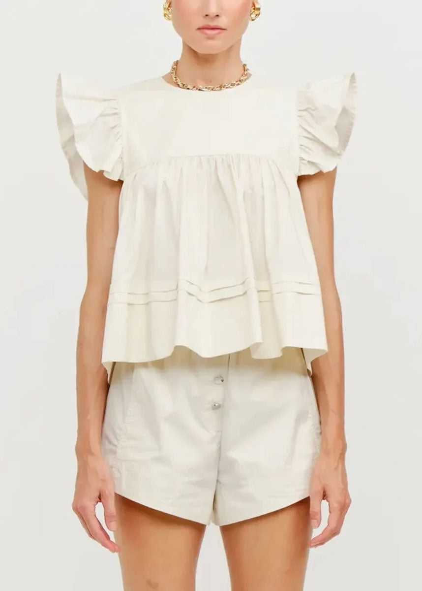 Leah Cotton Ruffle Top - Cream