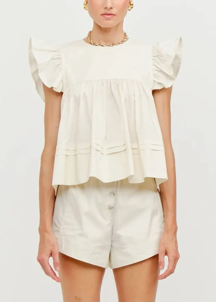Leah Cotton Ruffle Top - Cream