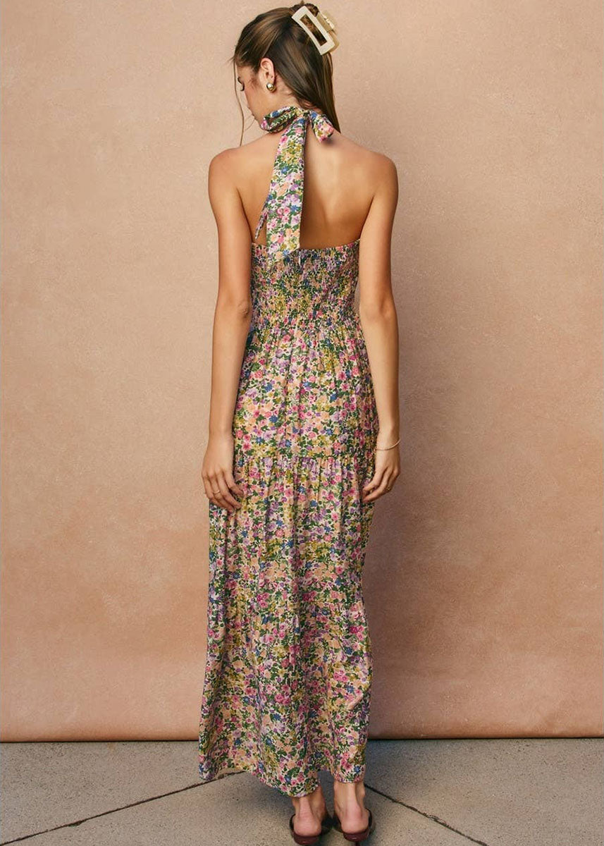 Jessa Halter Tiered Dress - Pink Floral