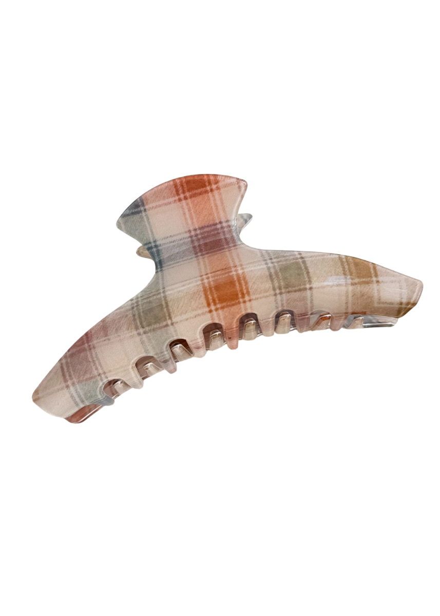 Elongated Vintage Plaid Hair Claw