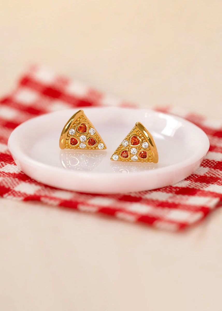 Pepperoni Pizza Studs - Gold