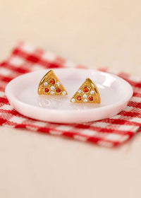 Pepperoni Pizza Studs - Gold