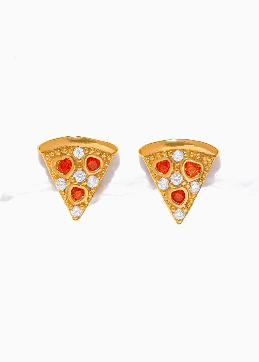 Pepperoni Pizza Studs - Gold