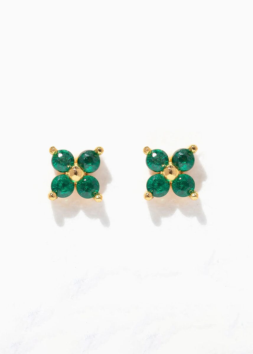 Teeny Tiny Emerald Cluster Studs - Gold