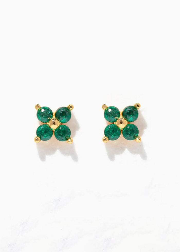 Teeny Tiny Emerald Cluster Studs - Gold