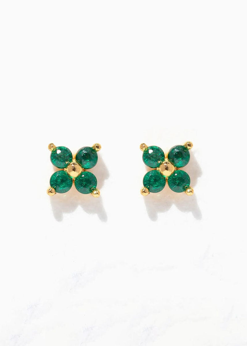 Teeny Tiny Emerald Cluster Studs - Gold