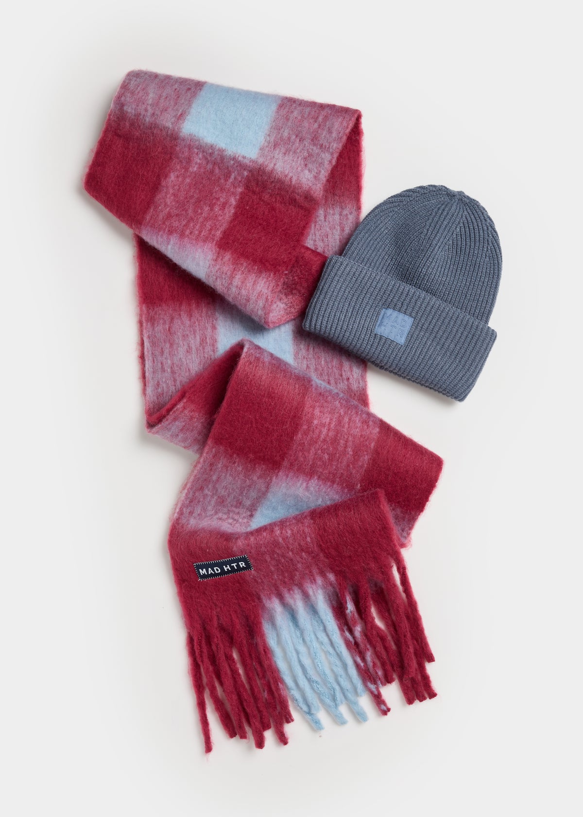 MAD HTR Oversized Blanket Scarf - Burgundy & Blue Plaid