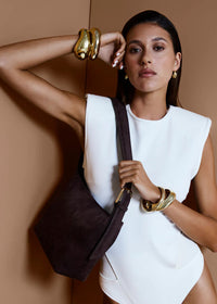 Freya Suede Shoulder Bag - Dark Cacao