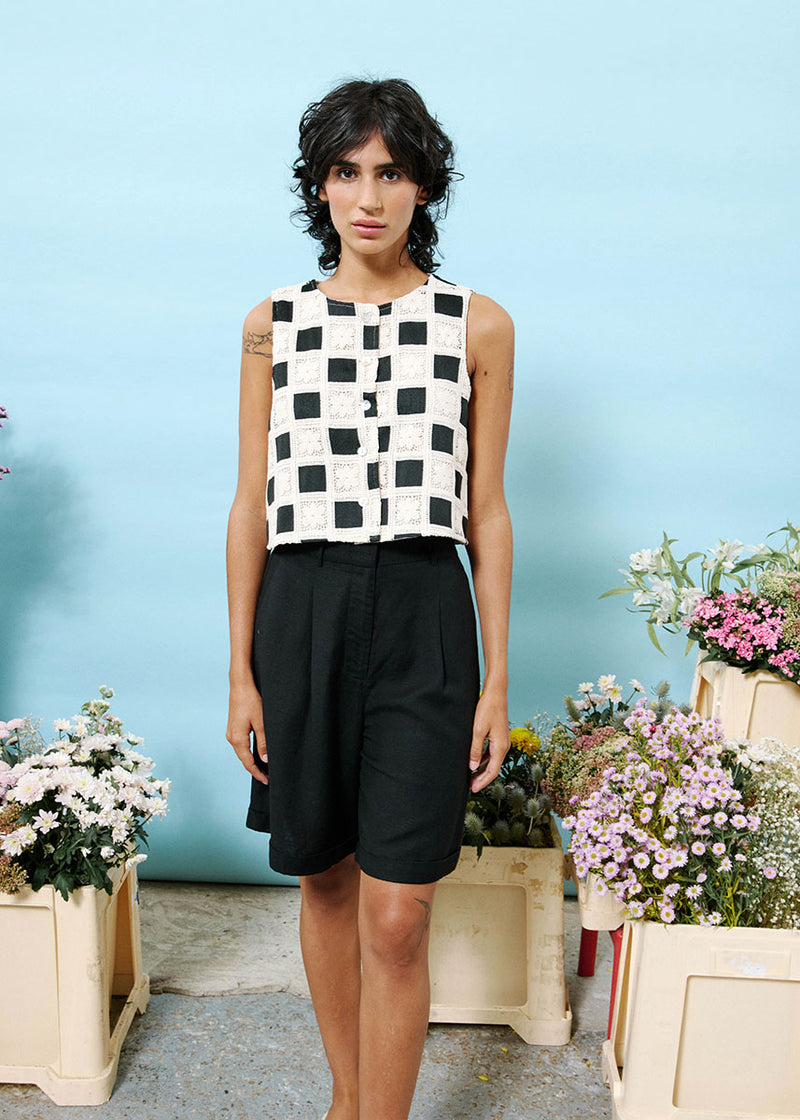 Laissa Checkered Top - Creme