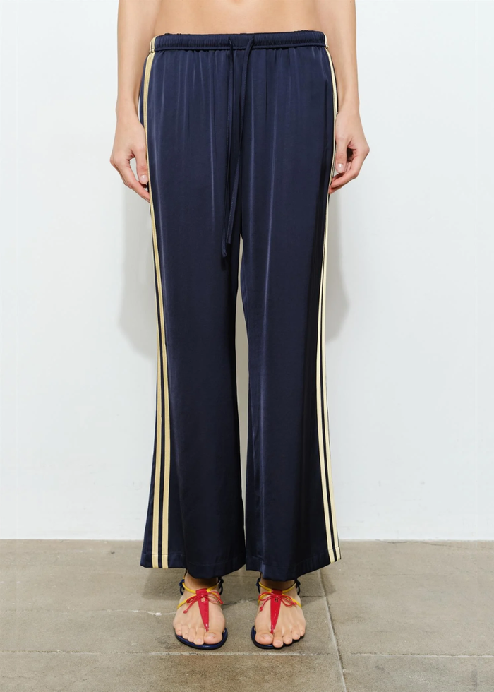 Fiona Satin Track Pants - Navy