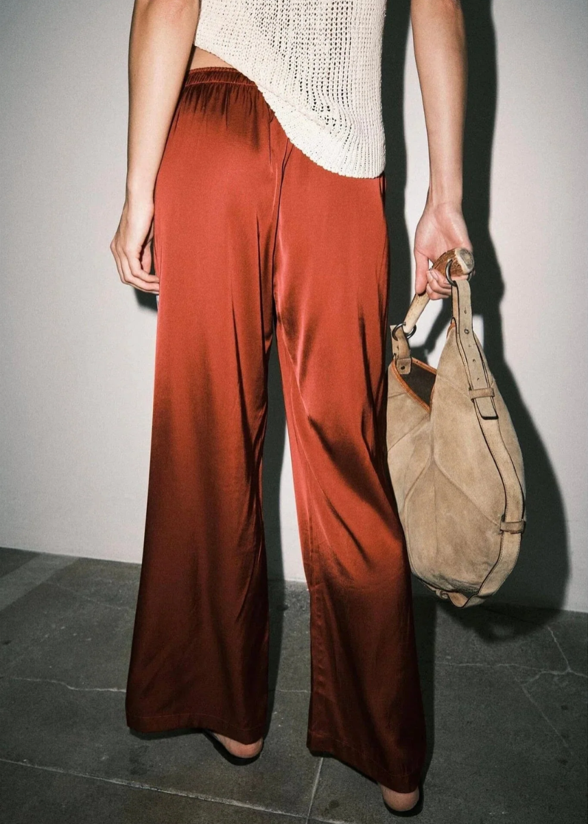 Fiona Satin Track Pants - Red