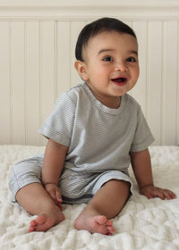 Cotton Shortie Romper - Blue Stripe