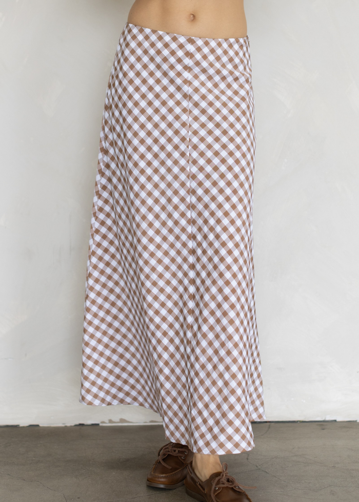 Gabriela Gingham Midi Skirt - Brown