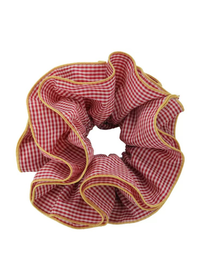 Giant Checkered Contrast Frill Scrunchie - Red