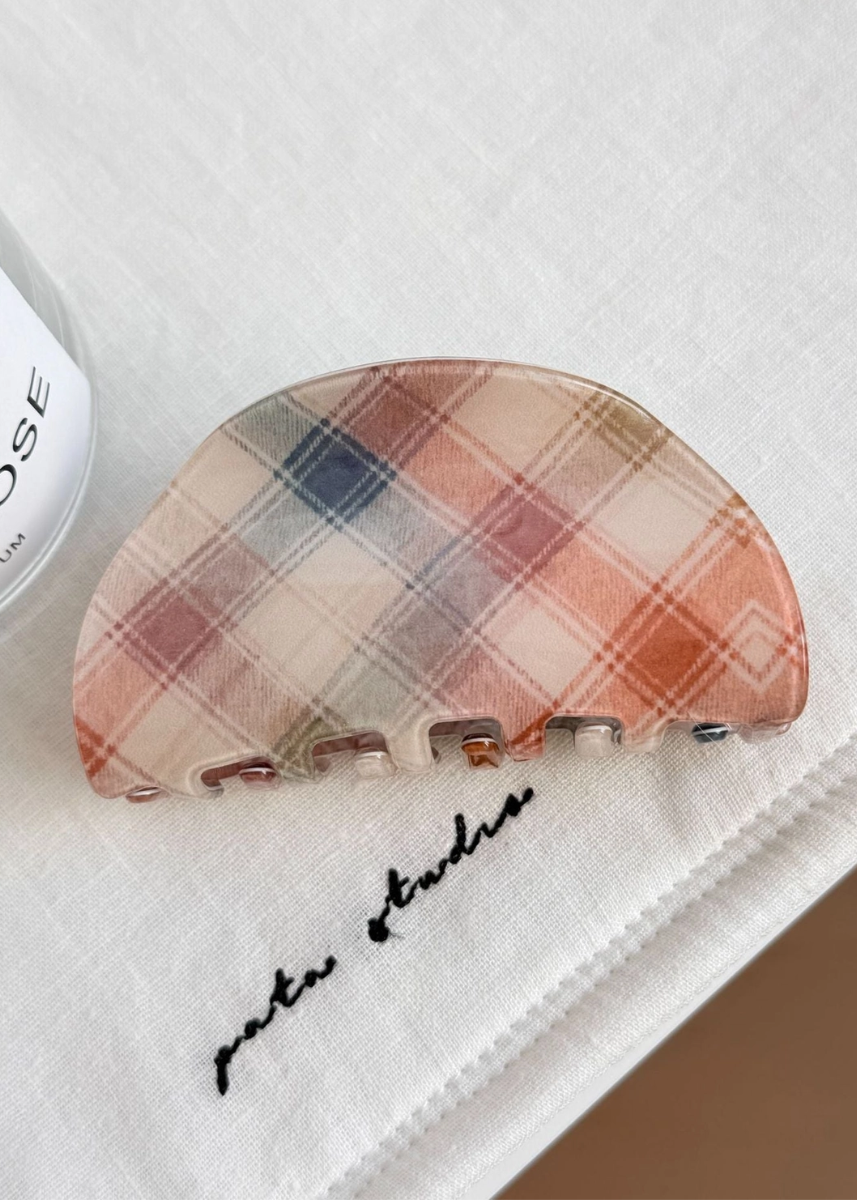 Half Moon Vintage Plaid Hair Claw