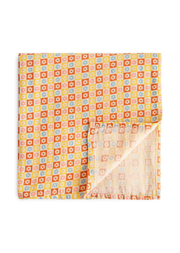 Muslin Swaddle Organic Cotton Blanket - Happy Flowers Check