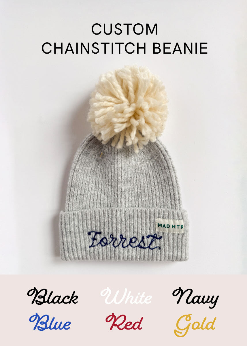 Infant Mad Hatter Ribbed Knit Pom Beanie - Heather Grey