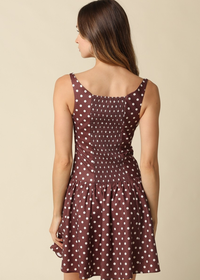 Heidi Polka Dot Mini Dress - Brown