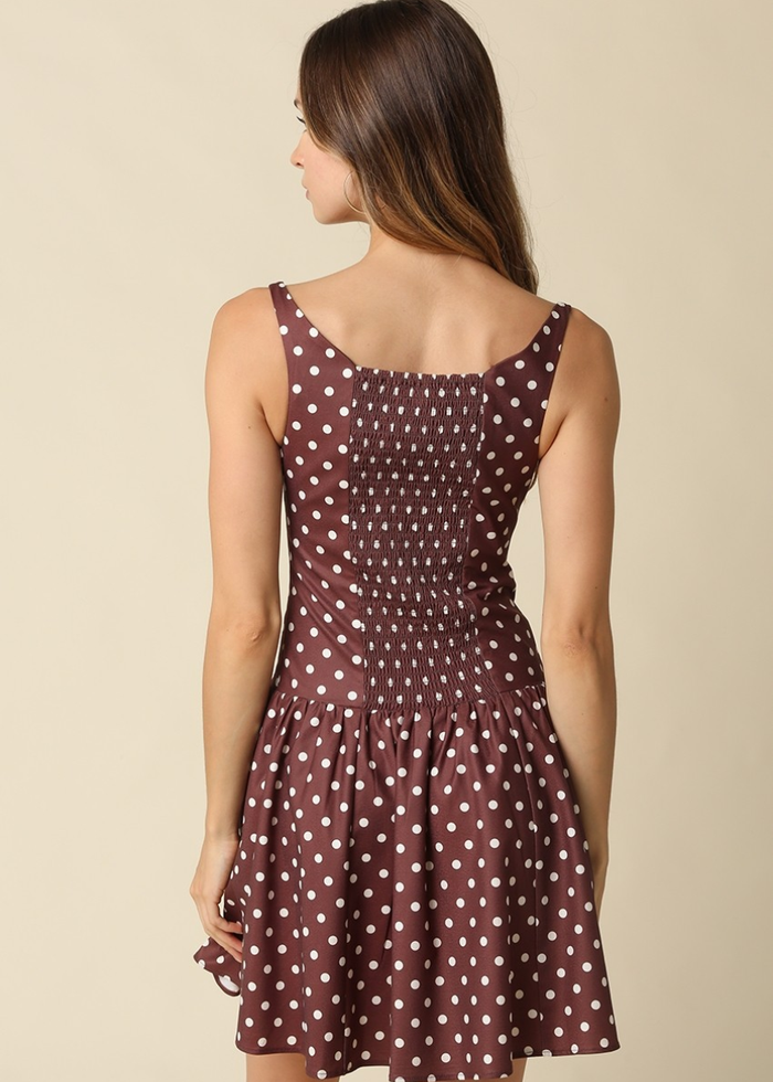 Heidi Polka Dot Mini Dress - Brown