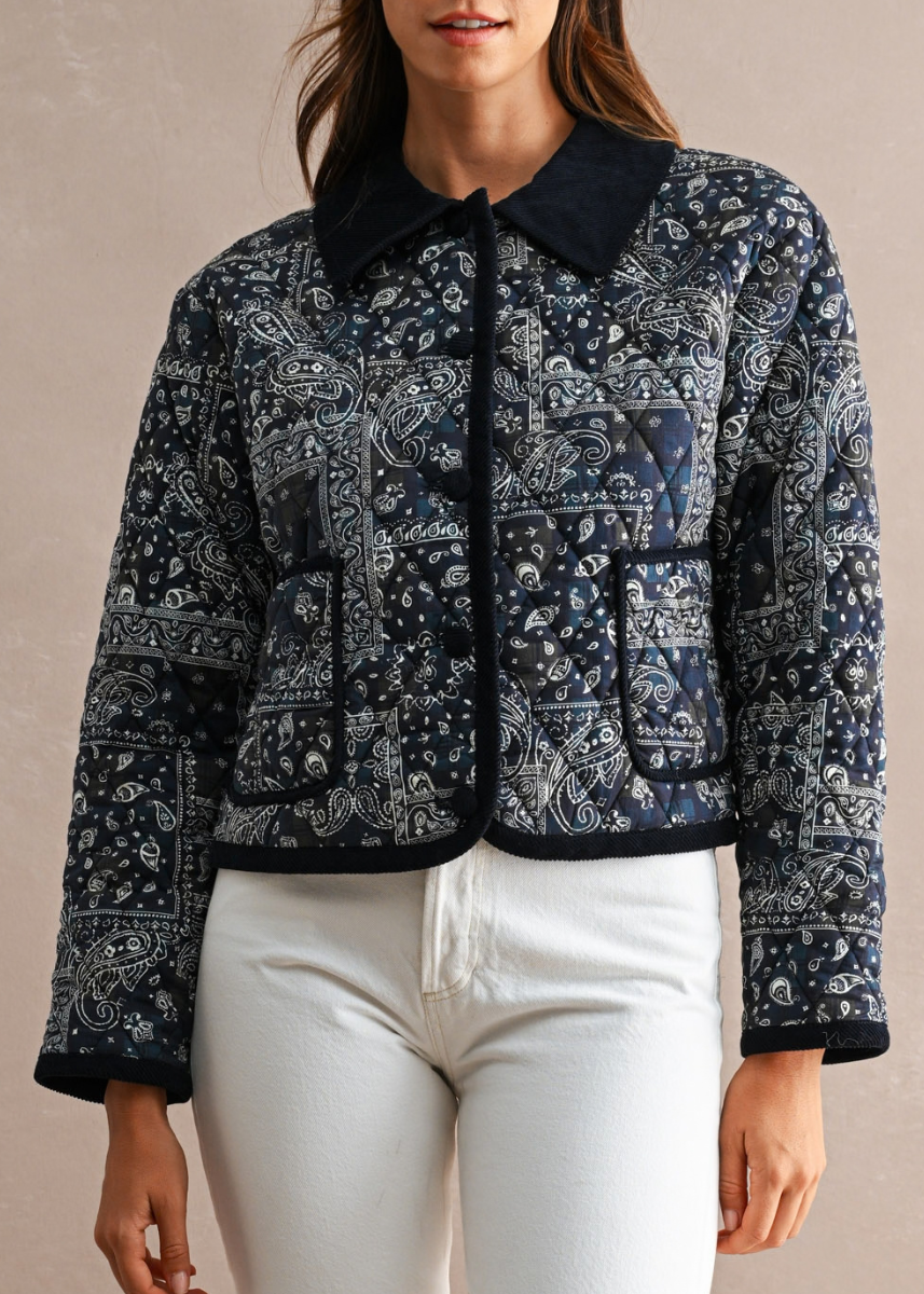 Hollie Quilted Paisley Jacket - Navy