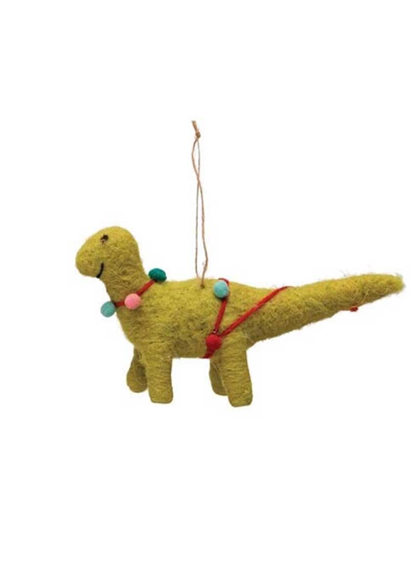 Holiday Dinosaur Ornament - Green with Lights