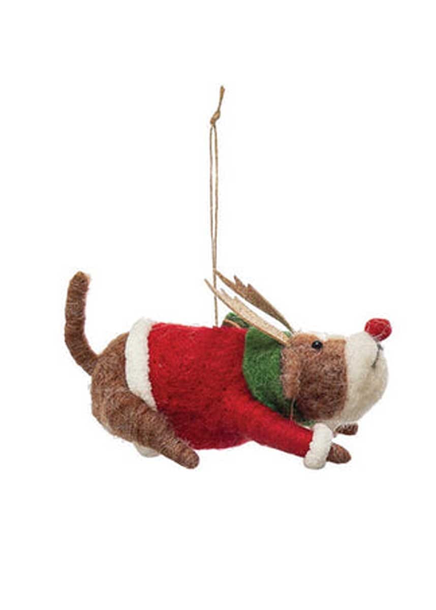 Wool Felt Holiday Dog Ornament - Red Sweater Rudolph