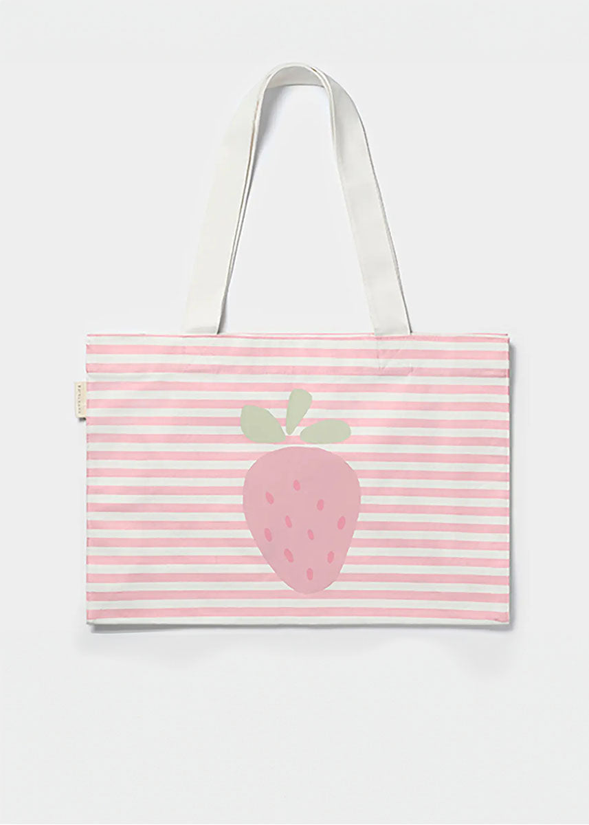 Kids Canvas Beach Bag - Strawberry Sunshine Pink Stripe