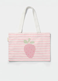 Kids Canvas Beach Bag - Strawberry Sunshine Pink Stripe